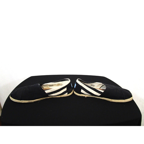 TOMS Classic Alpargata Black & Ivory Striped Canvas Slip-On Shoes Women Sz 10 - Picture 5 of 10